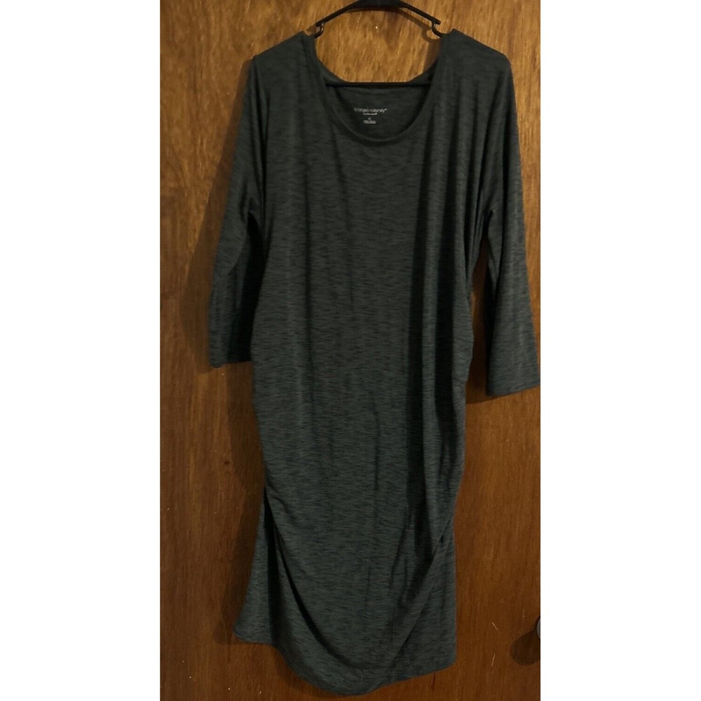 Liz Lange Women’s Maternity Dress Sz XL Green Casual 1/2 Sleeve Stretch Ruched